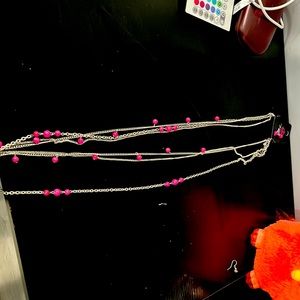 Pink and silver necklace and earrings